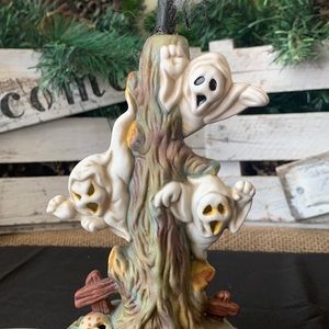 Spooky Halloween Skull Ghost 17” Light Up Tree Decor
